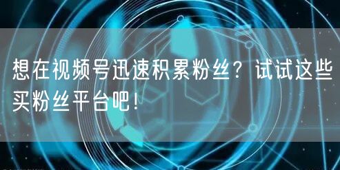 想在视频号迅速积累粉丝?试试这些买粉丝平台吧!